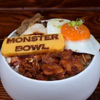 Godzilla Bowl / Meat Combo · Bulgogi(Beef), Spicy Pork, Tuscan marinade Chicken , Fried Egg, Tamago, Creamy Cauliflower P...