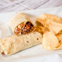 Burritos · Burritos served with side of chips choice of meat, whole beans, cheese, pico de gallo, avoca...