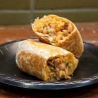 Burrito · A large flour tortilla stuffed with choice of meat, beans, and Mexican rice, with fresh chop...