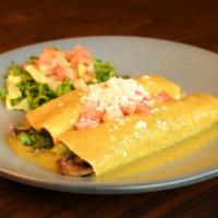 Wild Mushroom & Spinach  · Salsa Verde, tomatoes, queso fresco, rice and black beans.