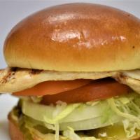 Grilled Chicken Burger   
 · GRILLRD CHICKEN BREAST MEAT- SERVED ON GRILLED BRIOCHE BUN, PROVOLONE CHEESE LETTUCE, TOMATO...