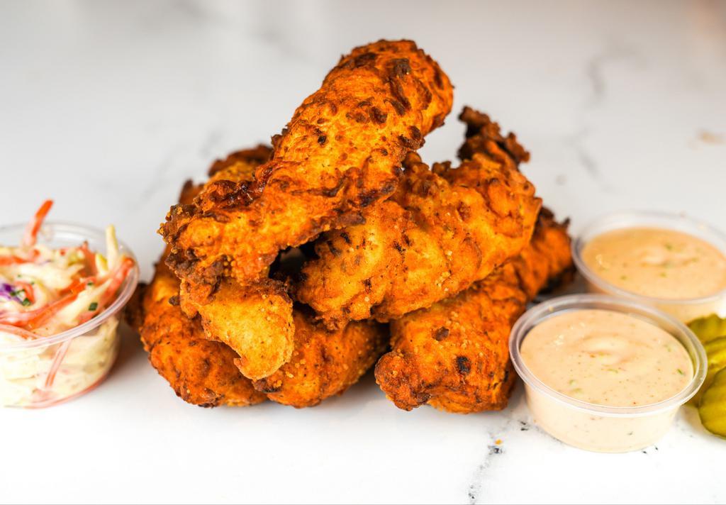 6 Jumbo Tender · 6 of our famous jumbo, buttermilk herb marinated, hand-breaded chicken tenders. Choice of Dipping Sauce