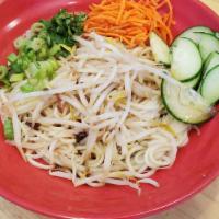 Cool Sesame Noodle · Fresh chilled organic egg noodle with tofu, julienne of cucumber, bean sprouts, and ginger-s...