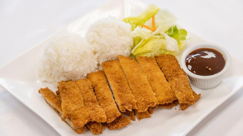 Curry Chicken Katsu · Comes with steamed rice and salad.
