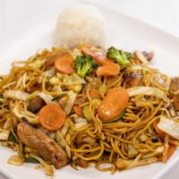Chicken Yakisoba · Stir fried yakisoba noodles with vegetables and chicken.