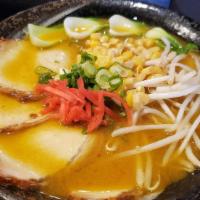 Curry Ramen · Curry soup base, normal wavy noodles, chashu or bbq pork, bean sprouts, bok choy, green onio...