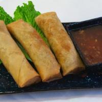 Egg Rolls · Ground pork, shredded carrots and cabbage, onion.