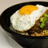 Loco Moco Bowl · Rice + Beef Patty + Green Onions 
+ Sunny Up Egg + Brown Gravy.