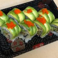 Dragon  Roll (8Pcs) · avocado on the outside eel and cucumber ,flying fish roe on top