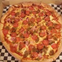 Meat Lovers · Sausage, ham, bacon, pepperoni.