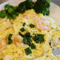 Pasted Egg Shrimp Rice 滑蛋虾仁饭 · 8 pieces juicy shrimp with chef's scrambled egg gravy