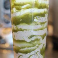 Floating Matcha Oreo Smoothie 抹茶奥利奥奶昔 · Oreo smoothie with matcha side swirl and cream on top