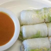 Fresh Rolls · (3 pieces) your choice of chicken, prawns, or tofu. Clear rice wraps stuffed with lettuce an...