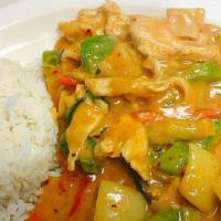 Panang Curry · Gluten free, spicy. Sweet and thick thai coconut curry made with panang curry paste, Thai ba...