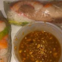 Spring Rolls (2)/ Gỏi Cuốn · Rice paper rolls with lettuce. Vermicelli noodles, and cilantro. Served with peanut sauce, p...