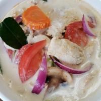 Tom Kha Kai (Coconut Lime Soup) · Coconut lime soup. Creamy coconut soup with lemongrass, galanga, kaffir lime leaf, red onion...