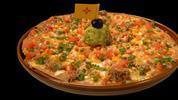 Mexican Pizza · Two crisp extra large tortillas layered with cheese, fresh tomatoes, onion, guacamole and yo...