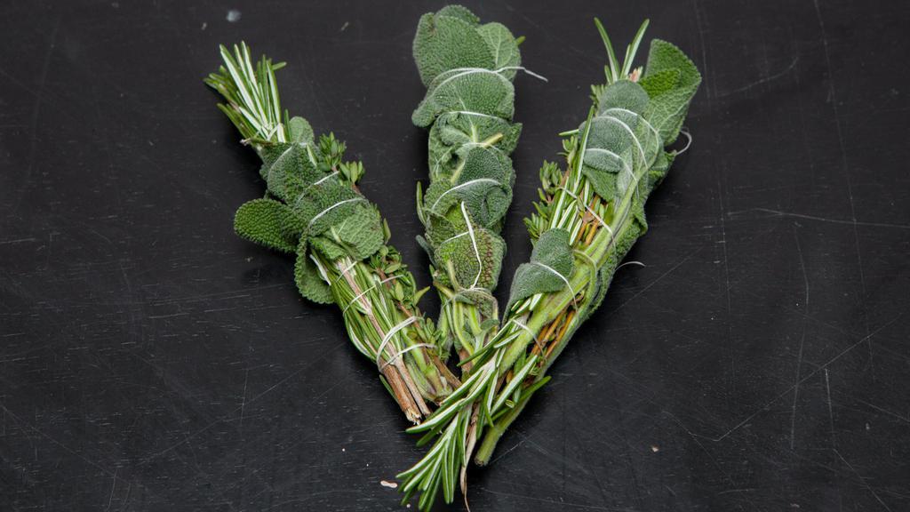 Herb Bundle · Subject to seasonal variabilty. Item includes fresh-picked sage, thyme, and rosemary and mushroom