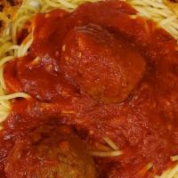 Spaghetti Dinner · Our fresh house made spaghetti sauce, handmade meatballs, garlic bread and dinner salad! Cho...