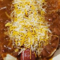 Red Chili Dog · All beef dog smothered in red chili.
