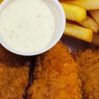 Kids' Chicken Strips · Home-style breading chicken tenderloins served with your choice of dressing.