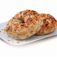 Bagels & Spreads|Everything Bagel · A soft bagel with a golden crust, topped with poppy seeds, sesame seeds, and onions. 270 Cal...