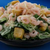 Shrimp Caesar Salad · Baby Shrimp served on a Caesar Salad with croutons, Parmesan Cheese and Caesar Dressing.
