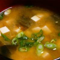 Miso Soup · Traditional Japanese soup made of miso paste, dashi(broth), seaweed, and tofu