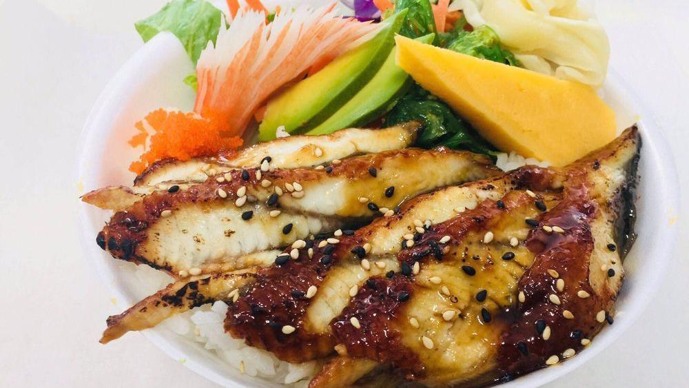 Unagi Don · BBQ eel on top with sushi rice.