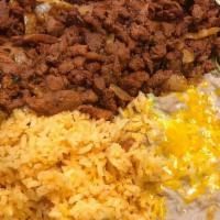 Al Pastor Plate · Served with rice and beans.