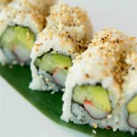 California Roll · Imitation crab, cucumber, avocado top with sesame seeds