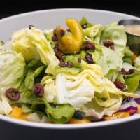 House Salad · Mixed Green Lettuce, Tomatoes, Cucumbers, Yellow Peppers, Purple Cabbage, Kalamata Olives, P...