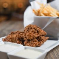 Kids Chicken Tenders & Shoestring Fries · Choice of Ranch, BBQ, or Honey Mustard.