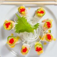 Rising Sun Maki · Tuna, crab & shrimp rolled with tobiko, topped with Japanese mayo & scallions.

Items are se...