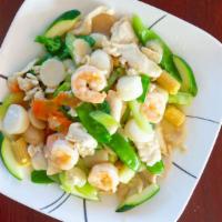 Seafood Delight · Crab Meat, Fish, Scallop, Shrimp & Vegetable with White Sauce.