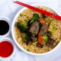 Mongolian Beef · Hot & Spicy beef, green and white onions, mixed with fresh vegetables.