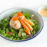 Crab & Shrimp Salad · Crab, shrimp, masago, cucumber, tomato, greens + choice of: citrus mayo or ginger dressing.