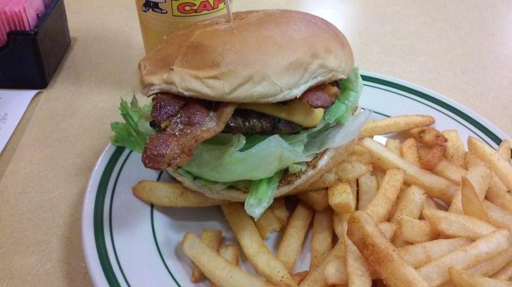 Bacon Burger · 1000 Island, lettuce, tomato, onion, pickles.