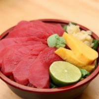 Tuna Sashimi Bowl · The Tuna Sashimi Bowl contains rice and mixed greens. It contains 1 scoop of raw tuna poke. ...