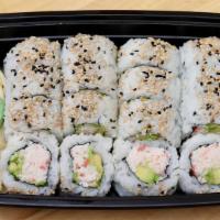 16Pc California Roll · The California Roll is a 16 piece set. It contains crab salad, avocado, and sushi rice. The ...