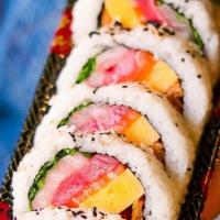 Mosaic Roll · The Mosaic Roll is a 5 piece set which contains raw salmon, raw tuna, raw hamachi, inari, ta...