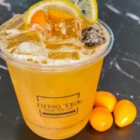 Kumquat Lemon Iced Tea · Kumquat Tea shaken with fresh lemon juice and dried plum