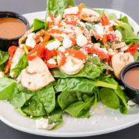 The Local Salad · Baby spinach, pepperdews, sliced mushroom, and feta with house-made balsamic vinaigrette or ...