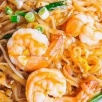 Phad Thai · Thai rice noodles with bean sprouts, green onion, and egg stir-fried in Phad Thai sauce and ...