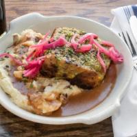 Not Your Mom'S Meatloaf · rocky mountain bison, townie ale, tomatillo glaze, mashed potatoes, brown gravy