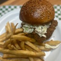Fried Chicken Sandwich · Comes with pickles, mayo, coleslaw salad.