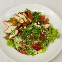 Cobb Salad · Romaine, house ranch dressing, fried or grilled chicken, bacon, chopped egg, tomato, bleu ch...