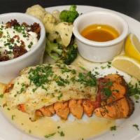 Roasted Maine Lobster Tail Entree · 6 oz roasted Maine Lobster tail with seasonal vegetables and your choice of starch.