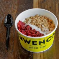 Maca Bowl · Strawberries, coconut, goji berries, maca, hemp seeds, chia seeds, agave and granola.