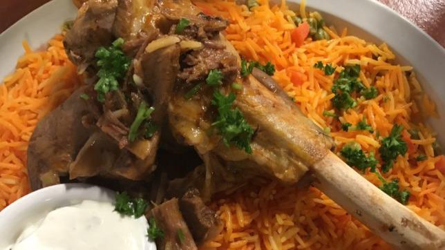 Lamb Shank Entrée · Served with rice and yogurt.